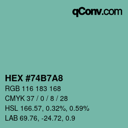 Color code: HEX #74B7A8 | qconv.com