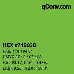 Color code: HEX #74B83D | qconv.com