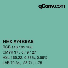 カラーコード: HEX #74B9A8 | qconv.com