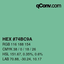Color code: HEX #74BC9A | qconv.com