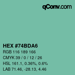 カラーコード: HEX #74BDA6 | qconv.com