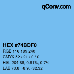 カラーコード: HEX #74BDF0 | qconv.com