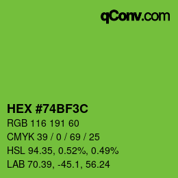 Color code: HEX #74BF3C | qconv.com