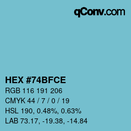 カラーコード: HEX #74BFCE | qconv.com