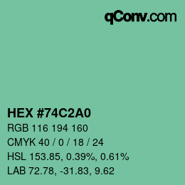 カラーコード: HEX #74C2A0 | qconv.com