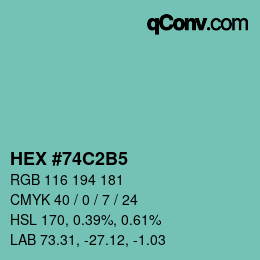カラーコード: HEX #74C2B5 | qconv.com