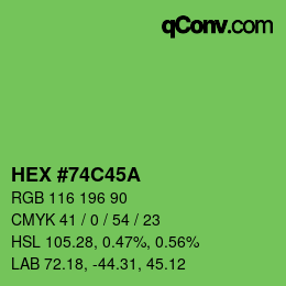 Color code: HEX #74C45A | qconv.com