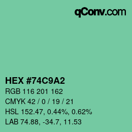 カラーコード: HEX #74C9A2 | qconv.com