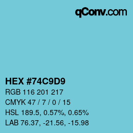 カラーコード: HEX #74C9D9 | qconv.com