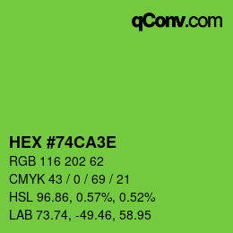Color code: HEX #74CA3E | qconv.com