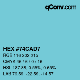 カラーコード: HEX #74CAD7 | qconv.com