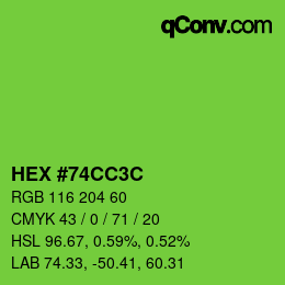 Color code: HEX #74CC3C | qconv.com