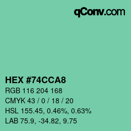 颜色代码: HEX #74CCA8 | qconv.com