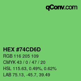 カラーコード: HEX #74CD6D | qconv.com