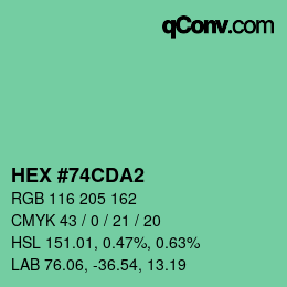 カラーコード: HEX #74CDA2 | qconv.com