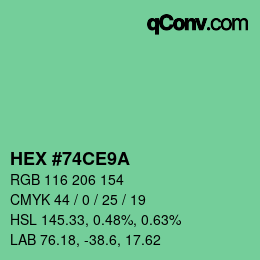 Code couleur: HEX #74CE9A | qconv.com