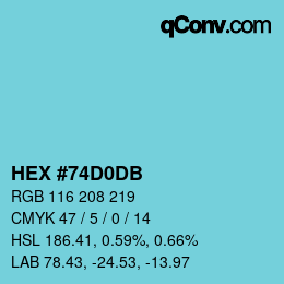 カラーコード: HEX #74D0DB | qconv.com