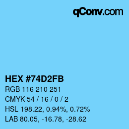 颜色代码: HEX #74D2FB | qconv.com
