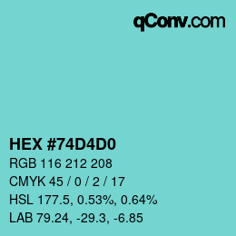 Color code: HEX #74D4D0 | qconv.com