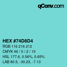 カラーコード: HEX #74D8D4 | qconv.com