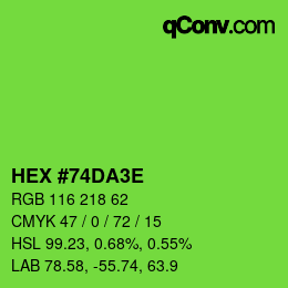 Color code: HEX #74DA3E | qconv.com