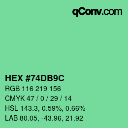 Color code: HEX #74DB9C | qconv.com