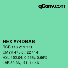 Color code: HEX #74DBAB | qconv.com