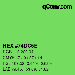 Farbcode: HEX #74DC5E | qconv.com
