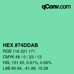 Color code: HEX #74DDAB | qconv.com