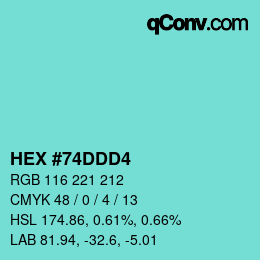 Color code: HEX #74DDD4 | qconv.com