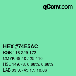 Color code: HEX #74E5AC | qconv.com