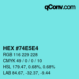 カラーコード: HEX #74E5E4 | qconv.com