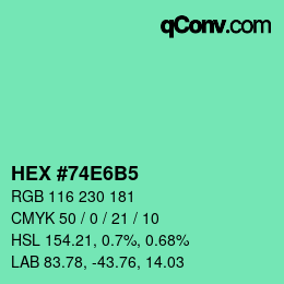 カラーコード: HEX #74E6B5 | qconv.com