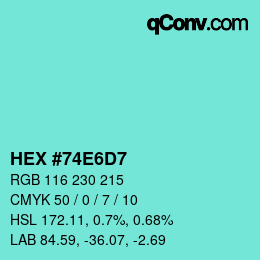 Farbcode: HEX #74E6D7 | qconv.com