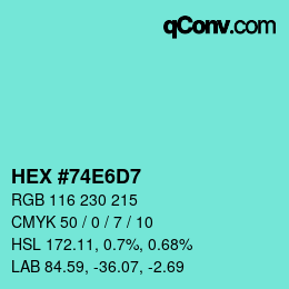 Color code: HEX #74E6D7 | qconv.com