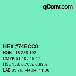 カラーコード: HEX #74ECC0 | qconv.com