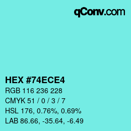 颜色代码: HEX #74ECE4 | qconv.com