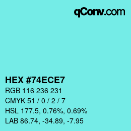 Color code: HEX #74ECE7 | qconv.com