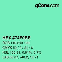 Código de color: HEX #74F0BE | qconv.com
