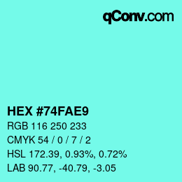 颜色代码: HEX #74FAE9 | qconv.com