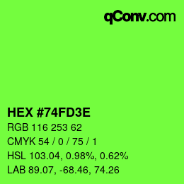 Farbcode: HEX #74FD3E | qconv.com