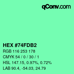 颜色代码: HEX #74FDB2 | qconv.com