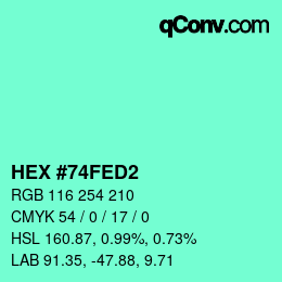 颜色代码: HEX #74FED2 | qconv.com
