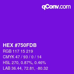 カラーコード: HEX #750FDB | qconv.com