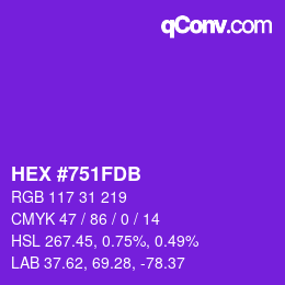 颜色代码: HEX #751FDB | qconv.com