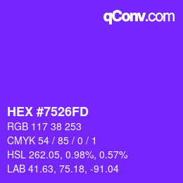 颜色代码: HEX #7526FD | qconv.com