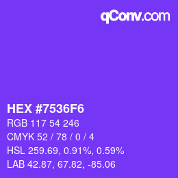 颜色代码: HEX #7536F6 | qconv.com