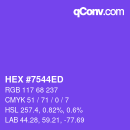 Color code: HEX #7544ED | qconv.com
