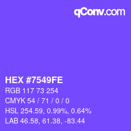 Color code: HEX #7549FE | qconv.com