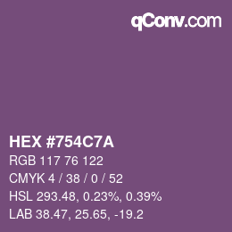 Farbcode: HEX #754C7A | qconv.com